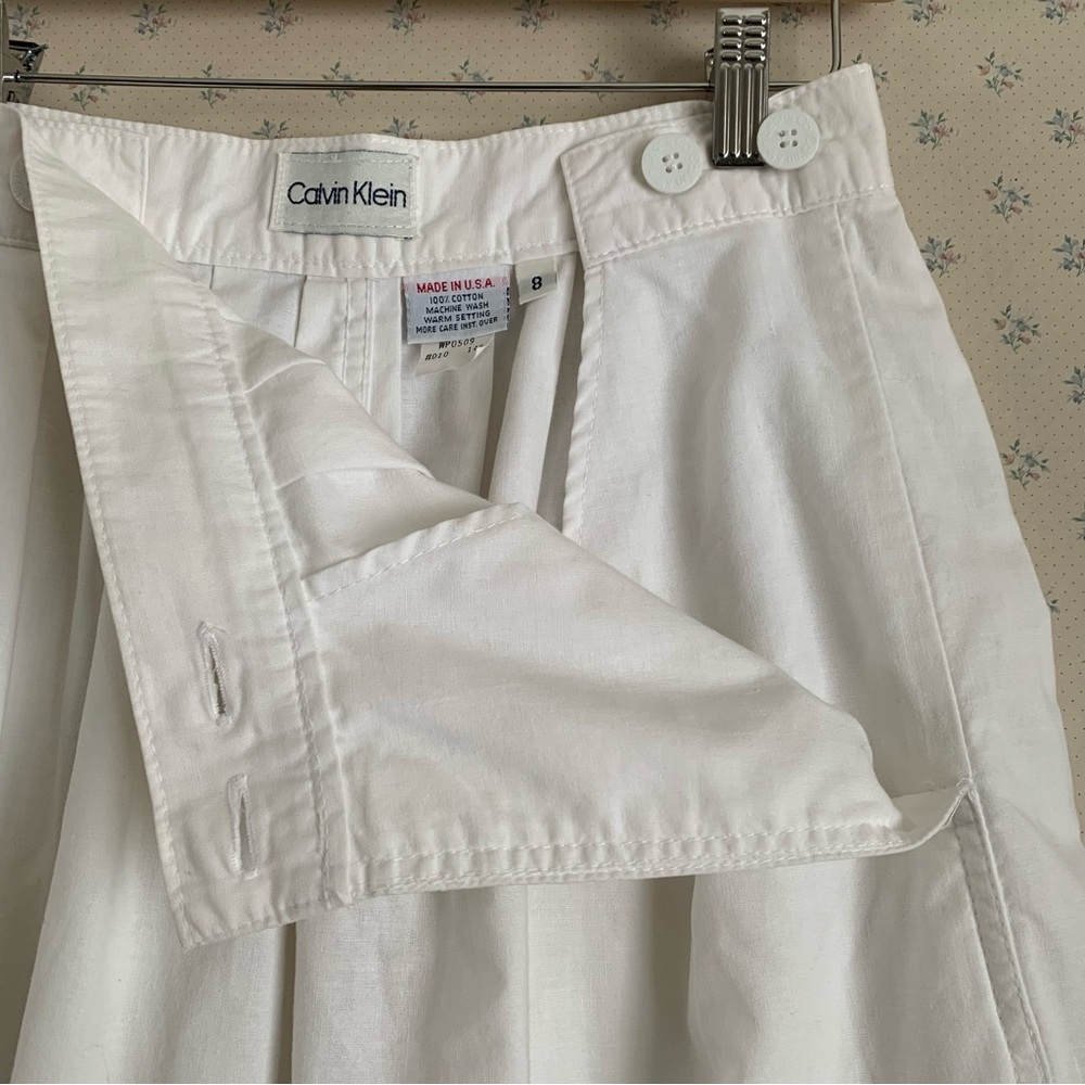 Vintage 80s 90s Calvin Klein White Cotton Midi Skirt Made in USA